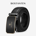 BOSTANTEN Sabuk Pria Ikat Pinggang Black Gold Gesper Otomatis Dapat Disesuaikan Kulit Sapi Asli