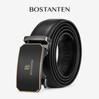 BOSTANTEN Sabuk Pria Ikat Pinggang Black Gold Gesper Otomatis Dapat Disesuaikan Kulit Sapi Asli