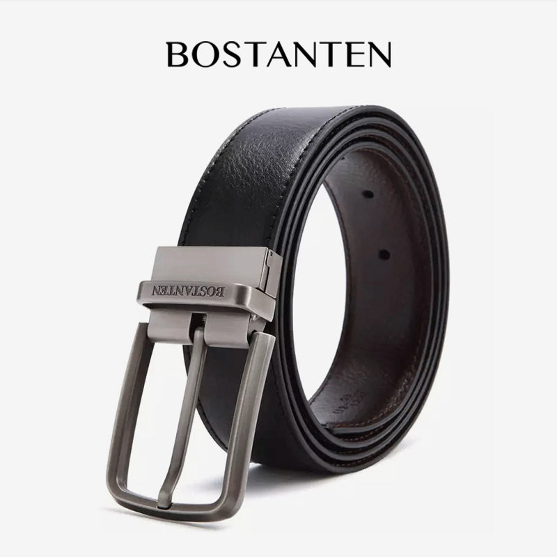BOSTANTEN Sabuk Ikat Pinggang Pria Warna Hitam Bahan Kulit Sapi Asli