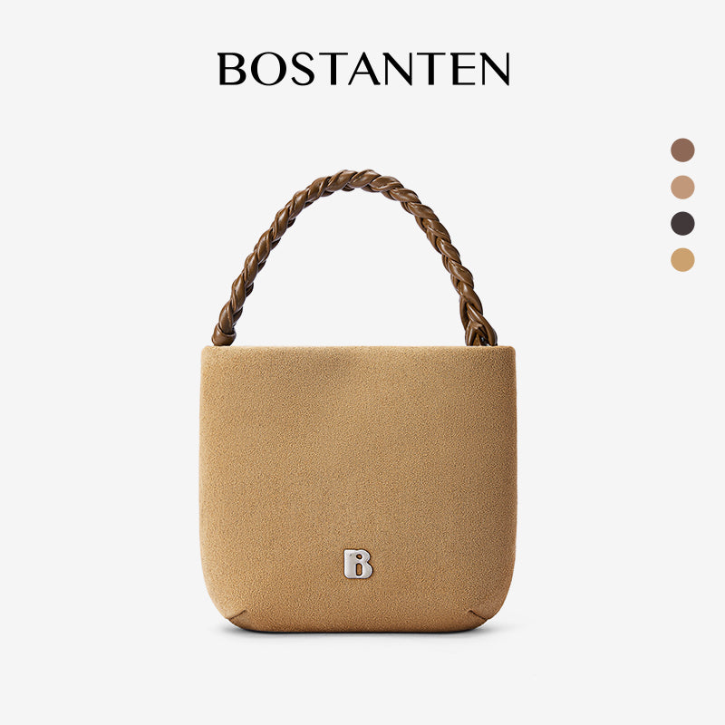 [Teddy Bag] BOSTANTEN Tas Selempang Wanita Kulit Suede Mini Fashionable – Desain Tali Anyaman DIY Adjustable Strap Tas Selempang