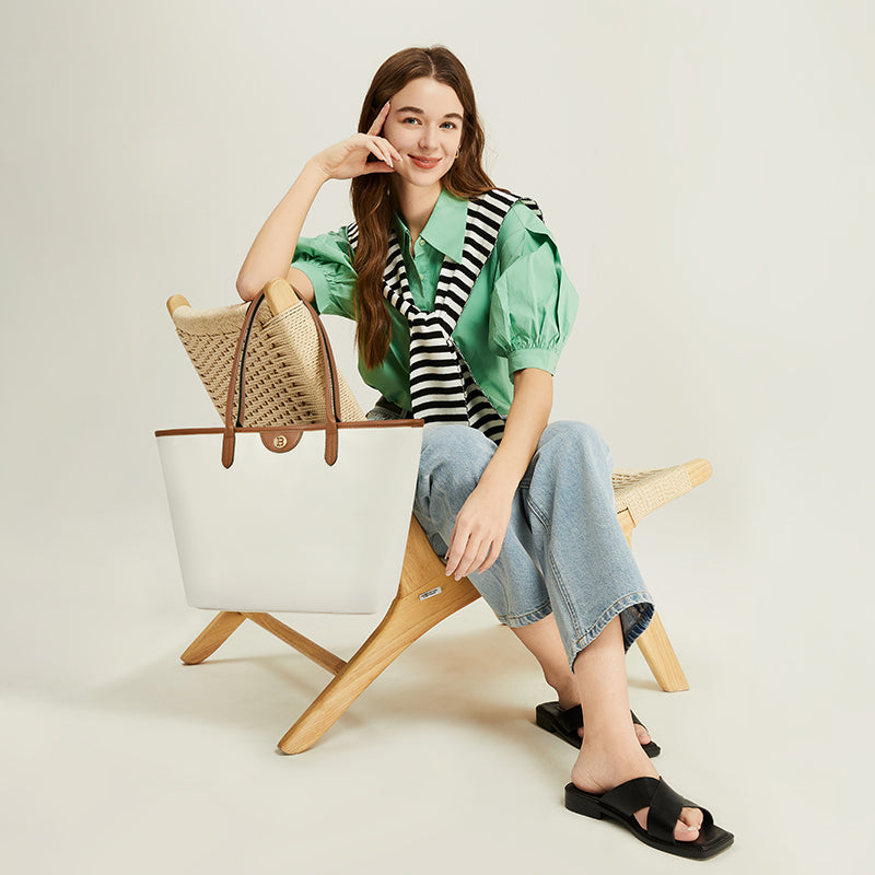 [Ashley Charles Bag] BOSTANTEN Totebag Wanita – Tas Canvas Hitam Putih, Bisa Jinjing & Bahu