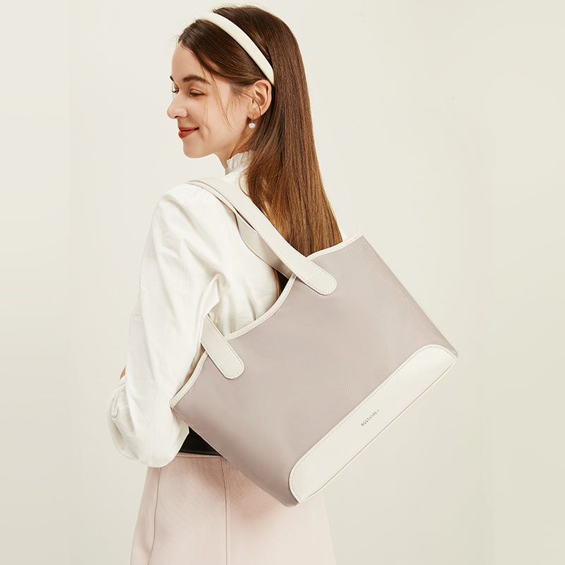 [Olivia Bag] BOSTANTEN Totebag Wanita – Canvas & Kulit Sintetis, Kapasitas Besar
