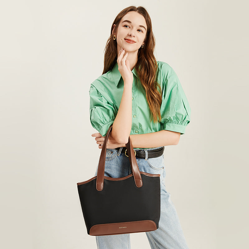 [Olivia Bag] BOSTANTEN Totebag Wanita – Canvas & Kulit Sintetis, Kapasitas Besar