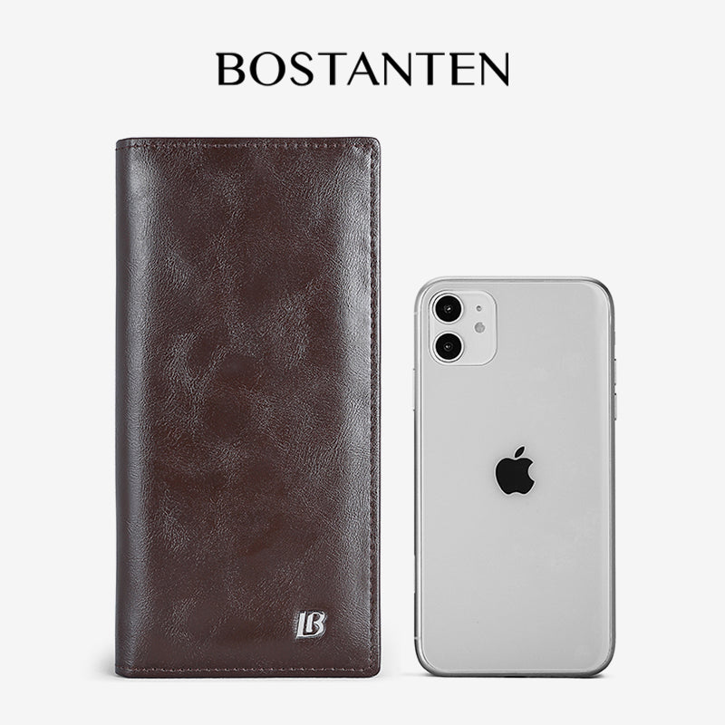 BOSTANTEN Dompet Lipat Panjang Pria Slot Kartu Kulit PU Warna Hitam/Kopi