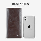 BOSTANTEN Dompet Lipat Panjang Pria Slot Kartu Kulit PU Warna Hitam/Kopi