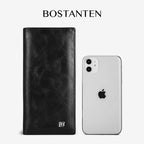 BOSTANTEN Dompet Lipat Panjang Pria Slot Kartu Kulit PU Warna Hitam/Kopi
