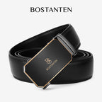 BOSTANTEN Sabuk Pria Ikat Pinggang Black Gold Gesper Otomatis Dapat Disesuaikan Kulit Sapi Asli