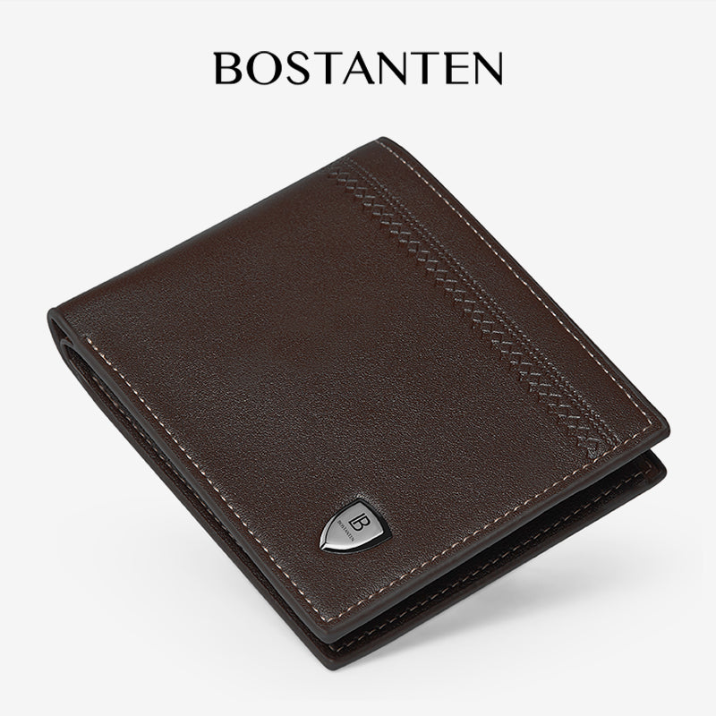 BOSTANTEN Dompet Pria Fashion Garis Horizontal PU Coklat/Hitam Wallet