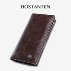 BOSTANTEN Dompet Lipat Panjang Pria Slot Kartu Kulit PU Warna Hitam/Kopi