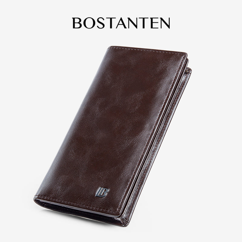 BOSTANTEN Dompet Lipat Panjang Pria Slot Kartu Kulit PU Warna Hitam/Kopi