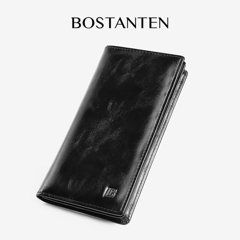 BOSTANTEN Dompet Lipat Panjang Pria Slot Kartu Kulit PU Warna Hitam/Kopi