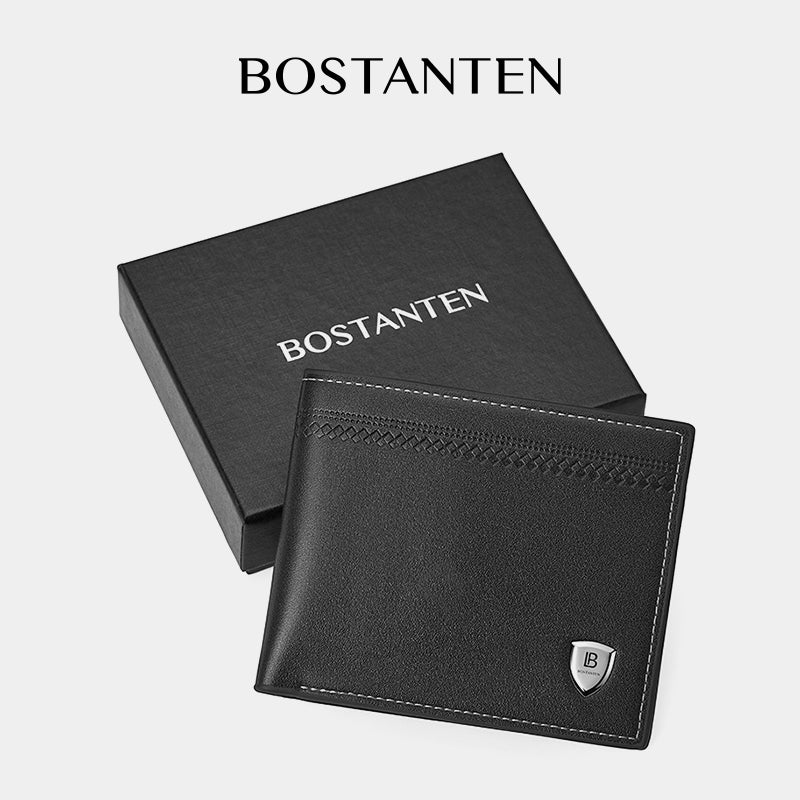 BOSTANTEN Dompet Pria Fashion Garis Horizontal PU Coklat/Hitam Wallet