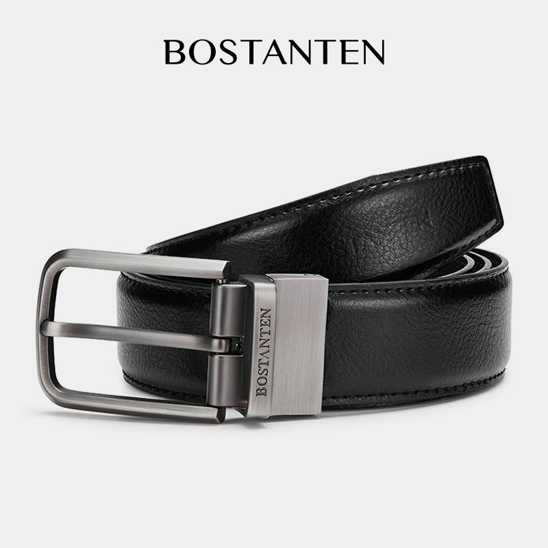 BOSTANTEN Sabuk Ikat Pinggang Pria Warna Hitam Bahan Kulit Sapi Asli