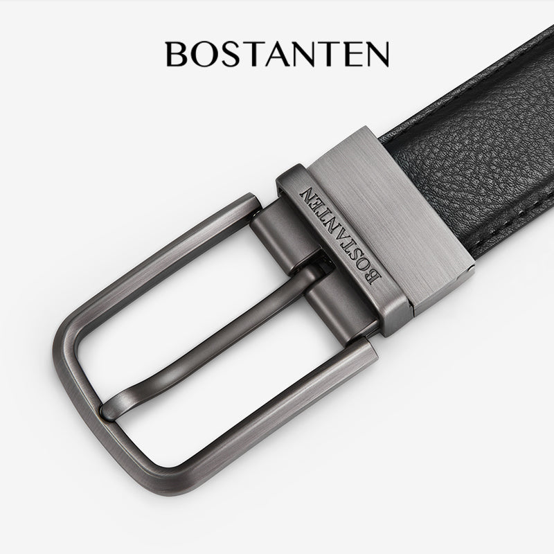 BOSTANTEN Sabuk Ikat Pinggang Pria Warna Hitam Bahan Kulit Sapi Asli