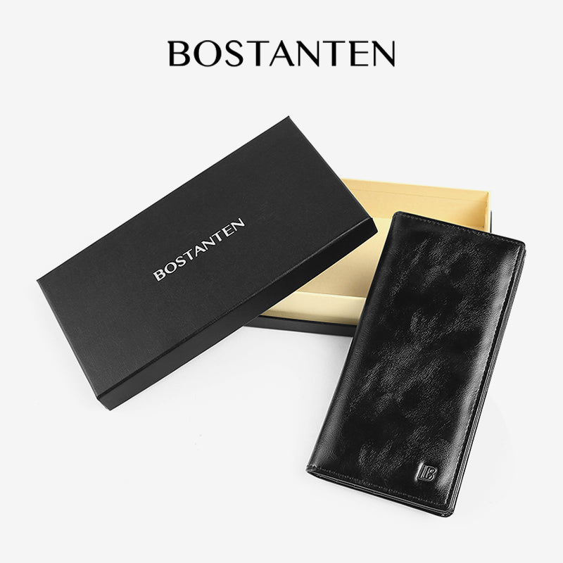 BOSTANTEN Dompet Lipat Panjang Pria Slot Kartu Kulit PU Warna Hitam/Kopi