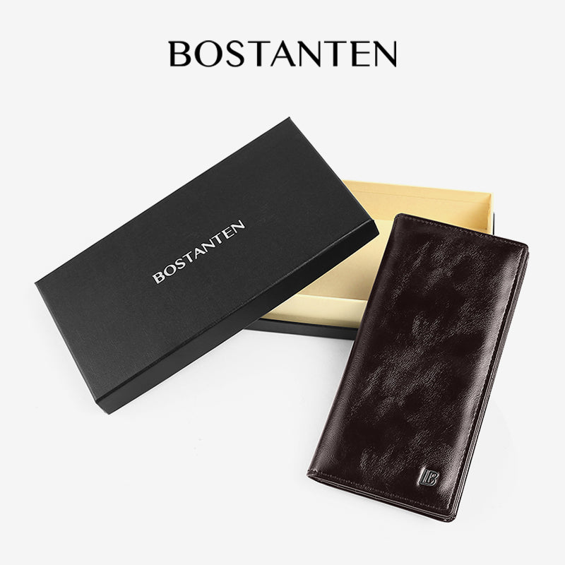 BOSTANTEN Dompet Lipat Panjang Pria Slot Kartu Kulit PU Warna Hitam/Kopi