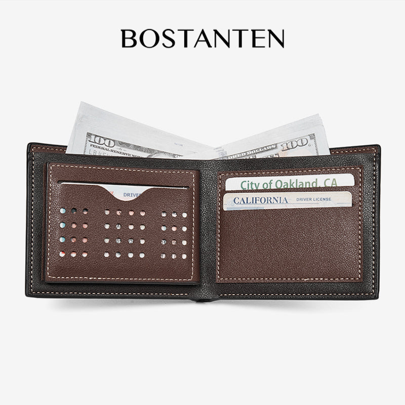 BOSTANTEN Dompet Pria Fashion Garis Horizontal PU Coklat/Hitam Wallet