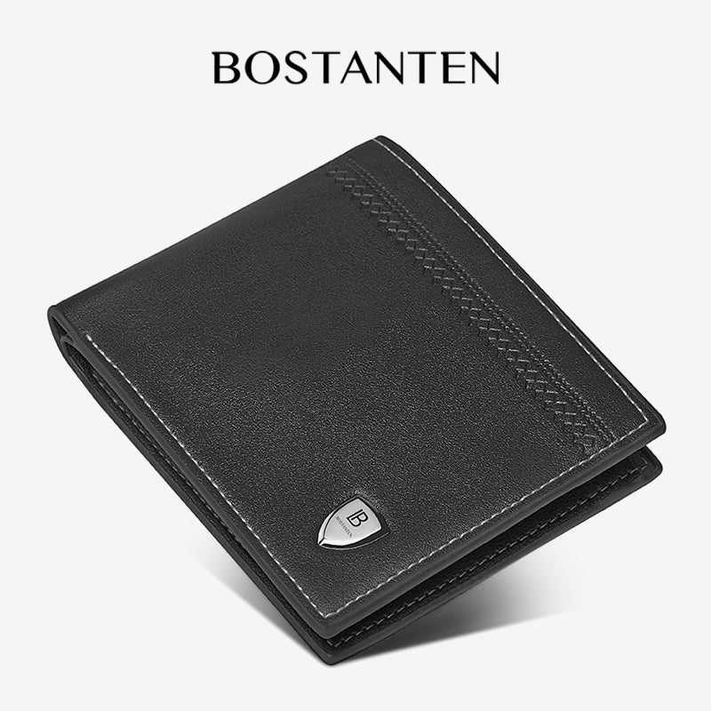 BOSTANTEN Dompet Pria Fashion Garis Horizontal PU Coklat/Hitam Wallet