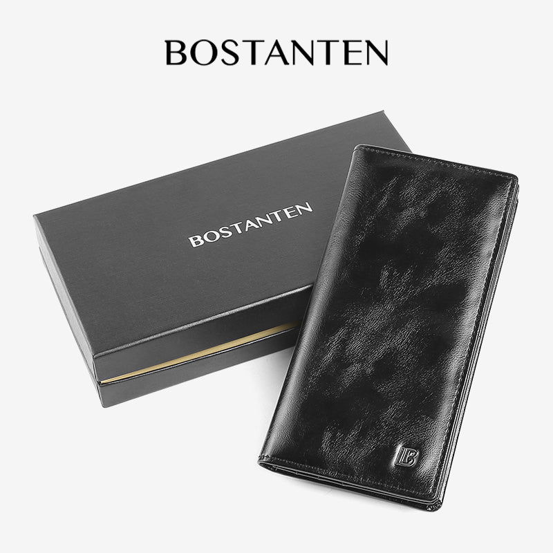 BOSTANTEN Dompet Lipat Panjang Pria Slot Kartu Kulit PU Warna Hitam/Kopi