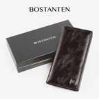 BOSTANTEN Dompet Lipat Panjang Pria Slot Kartu Kulit PU Warna Hitam/Kopi