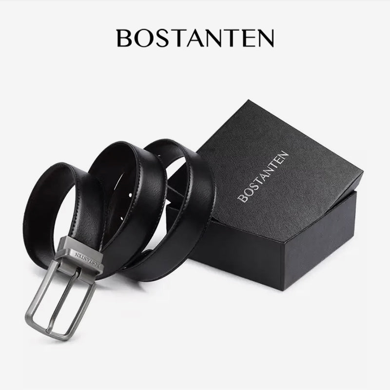 BOSTANTEN Sabuk Ikat Pinggang Pria Warna Hitam Bahan Kulit Sapi Asli
