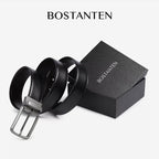BOSTANTEN Sabuk Ikat Pinggang Pria Warna Hitam Bahan Kulit Sapi Asli