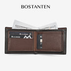 BOSTANTEN Dompet Pria Fashion Garis Horizontal PU Coklat/Hitam Wallet