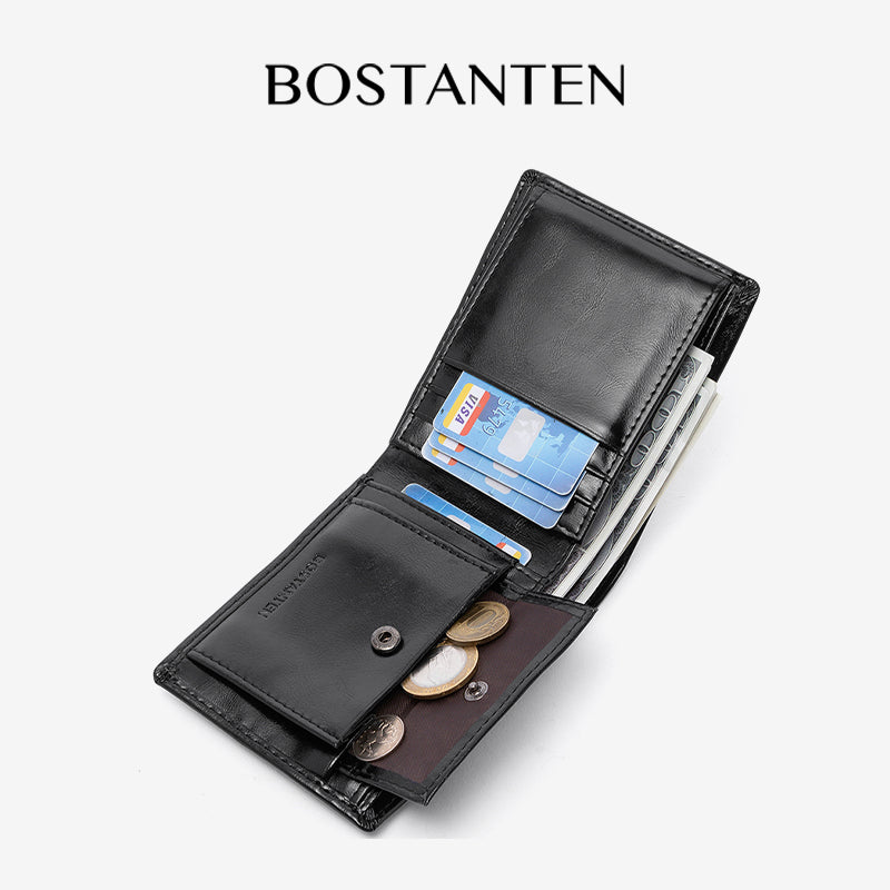 BOSTANTEN Dompet Pria Koin Ritsleting Kulit PU Tiga Kali Lipat