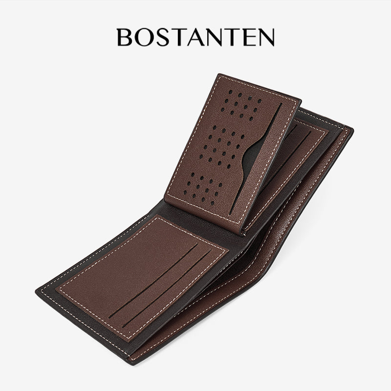 BOSTANTEN Dompet Pria Fashion Garis Horizontal PU Coklat/Hitam Wallet