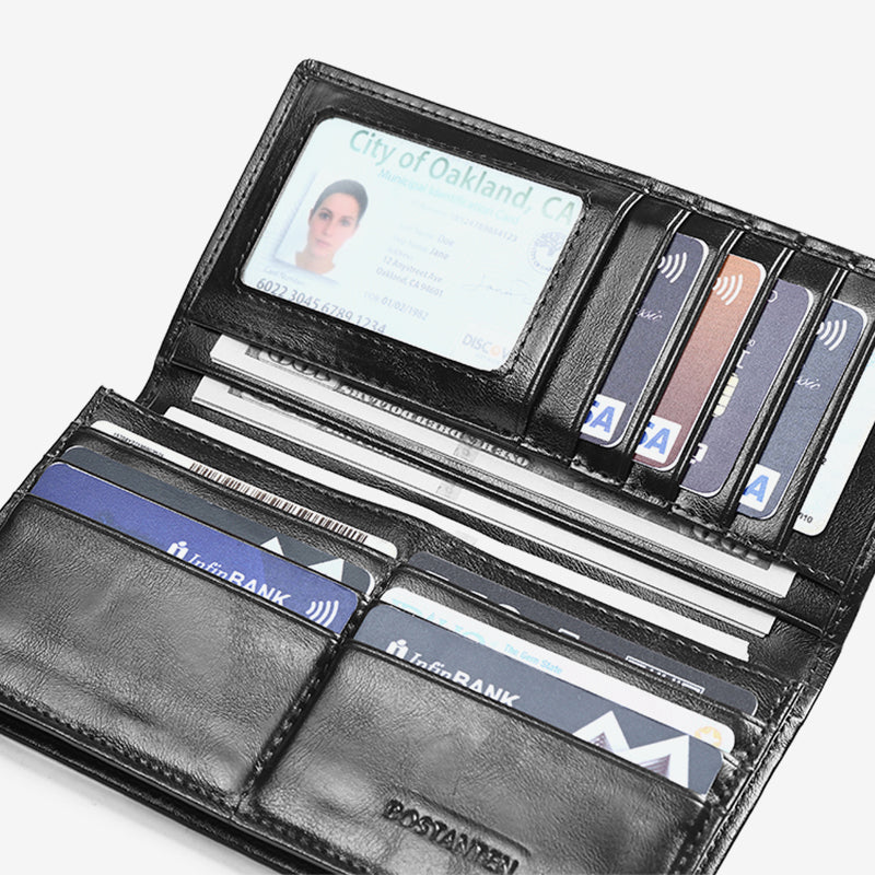 BOSTANTEN Dompet Lipat Panjang Pria Slot Kartu Kulit PU Warna Hitam/Kopi