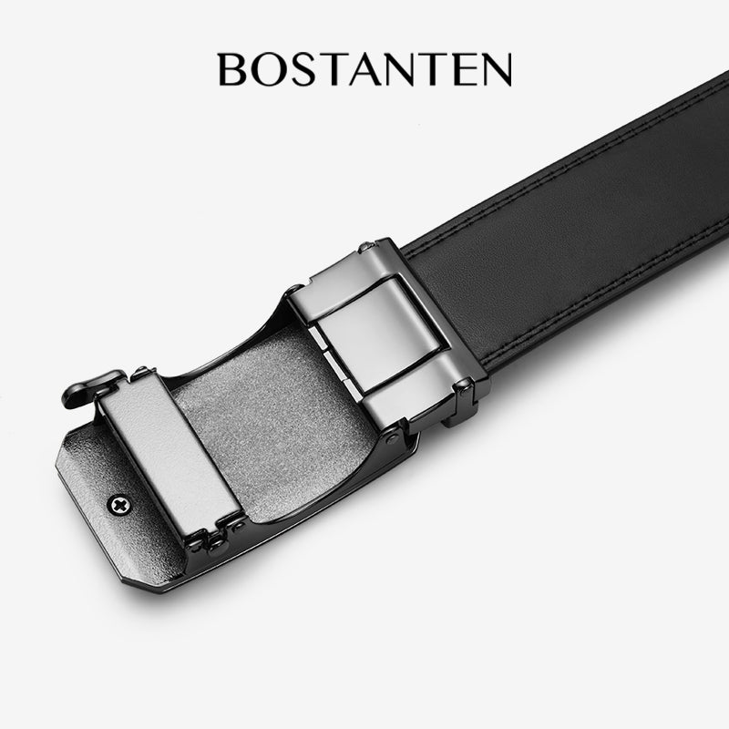 BOSTANTEN Sabuk Pria Ikat Pinggang Black Gold Gesper Otomatis Dapat Disesuaikan Kulit Sapi Asli