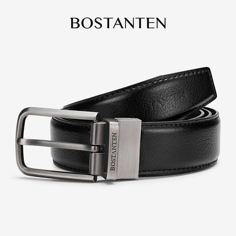 BOSTANTEN Sabuk Ikat Pinggang Pria Warna Hitam Bahan Kulit Sapi Asli