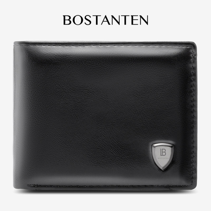 BOSTANTEN Dompet Pria Koin Ritsleting Kulit PU Tiga Kali Lipat