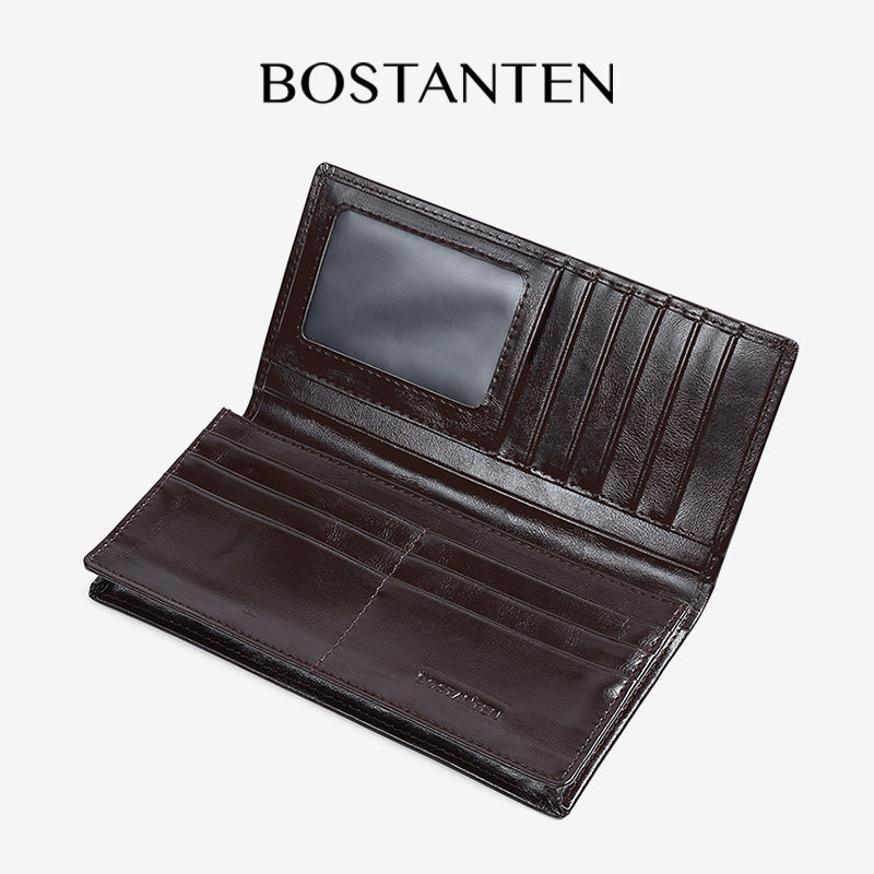 BOSTANTEN Dompet Lipat Panjang Pria Slot Kartu Kulit PU Warna Hitam/Kopi