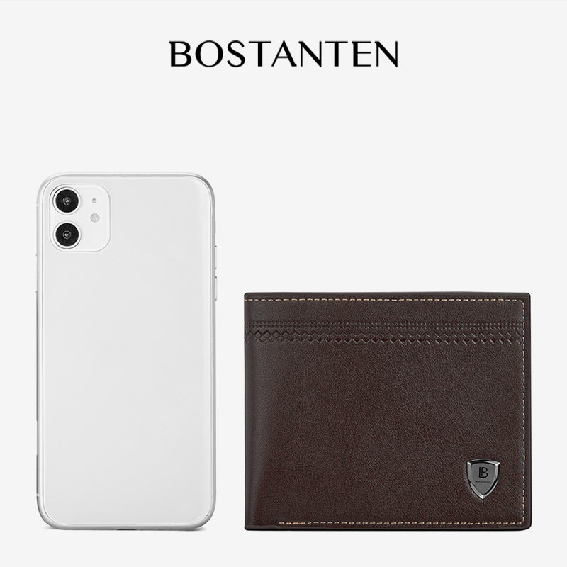 BOSTANTEN Dompet Pria Fashion Garis Horizontal PU Coklat/Hitam Wallet