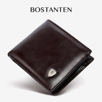 BOSTANTEN Dompet Pria Koin Ritsleting Kulit PU Tiga Kali Lipat