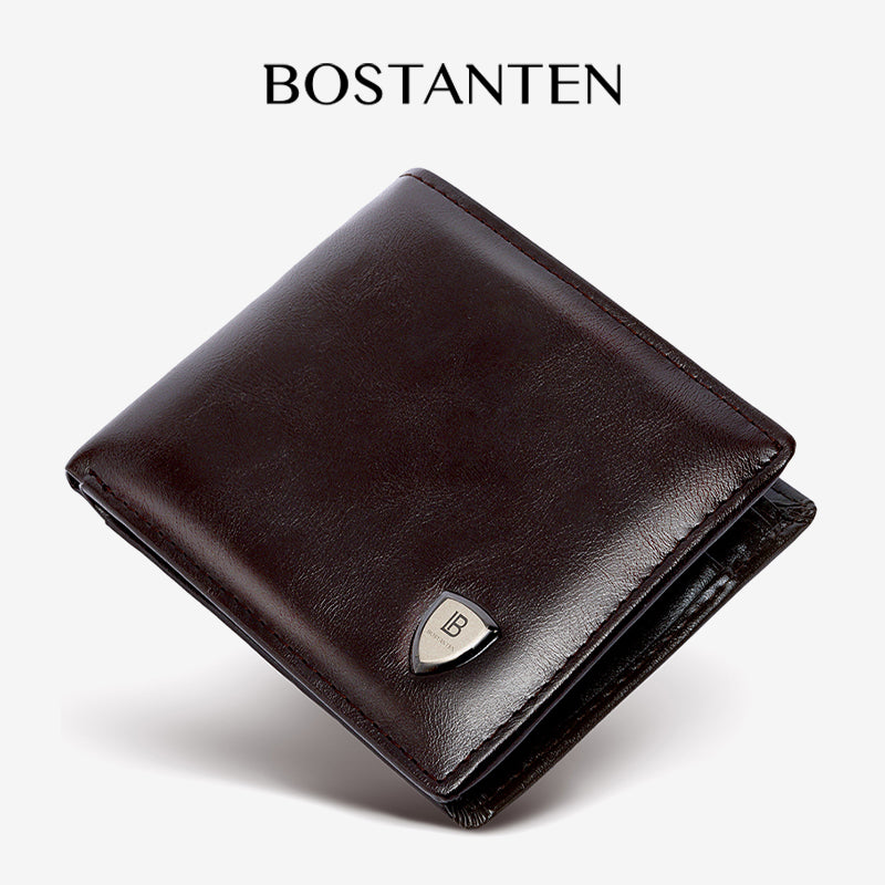 BOSTANTEN Dompet Pria Koin Ritsleting Kulit PU Tiga Kali Lipat