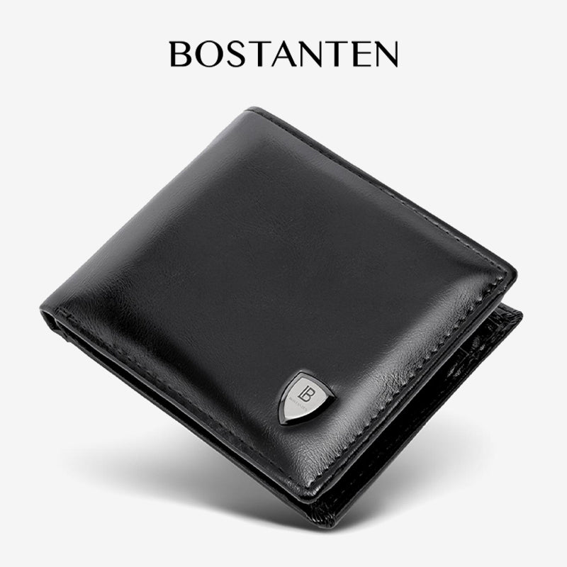 BOSTANTEN Dompet Pria Koin Ritsleting Kulit PU Tiga Kali Lipat