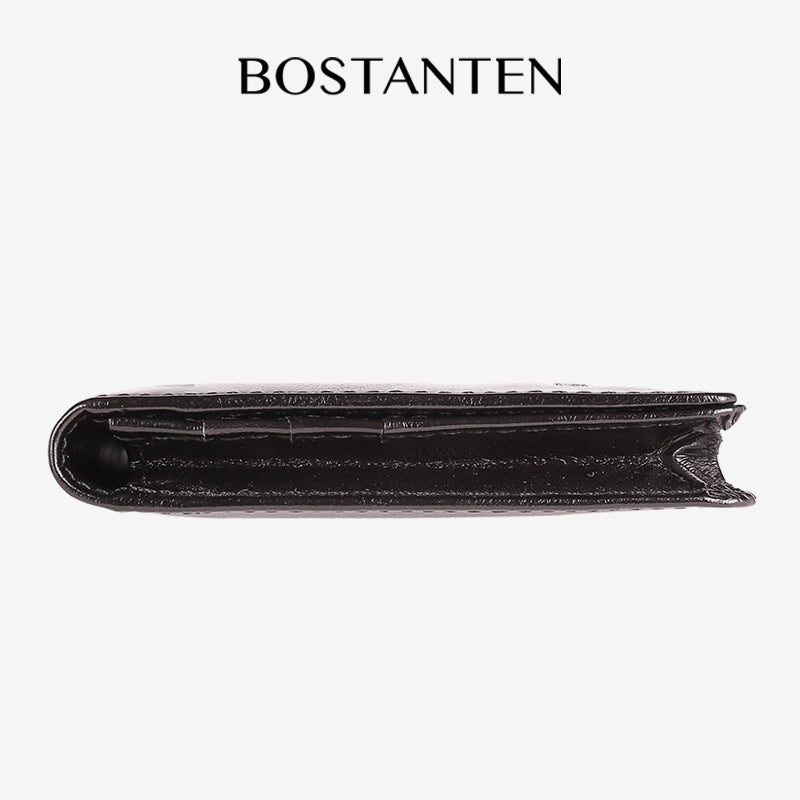BOSTANTEN Dompet Lipat Panjang Pria Slot Kartu Kulit PU Warna Hitam/Kopi