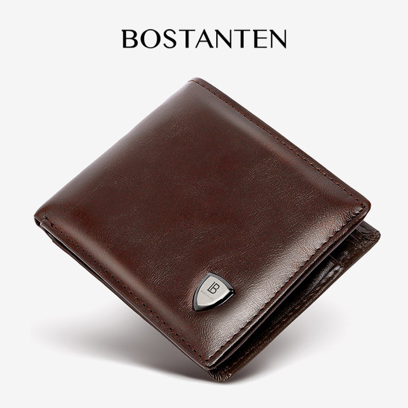 BOSTANTEN Dompet Pria Koin Ritsleting Kulit PU Tiga Kali Lipat