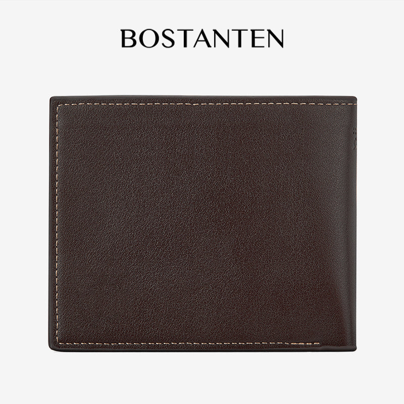 BOSTANTEN Dompet Pria Fashion Garis Horizontal PU Coklat/Hitam Wallet