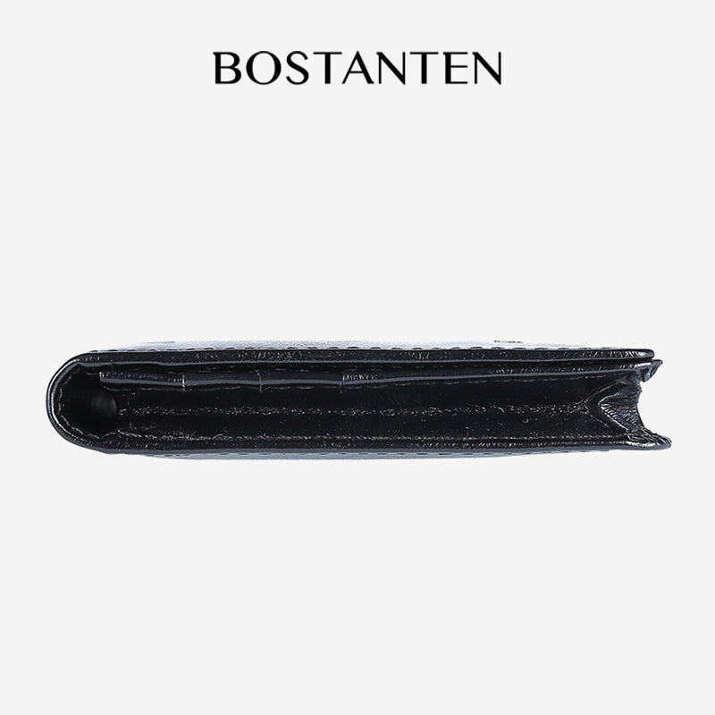 BOSTANTEN Dompet Lipat Panjang Pria Slot Kartu Kulit PU Warna Hitam/Kopi