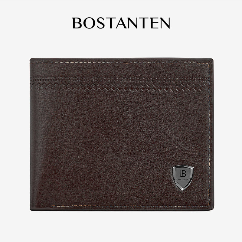 BOSTANTEN Dompet Pria Fashion Garis Horizontal PU Coklat/Hitam Wallet