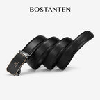 BOSTANTEN Sabuk Pria Ikat Pinggang Black Gold Gesper Otomatis Dapat Disesuaikan Kulit Sapi Asli