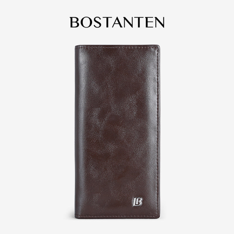 BOSTANTEN Dompet Lipat Panjang Pria Slot Kartu Kulit PU Warna Hitam/Kopi