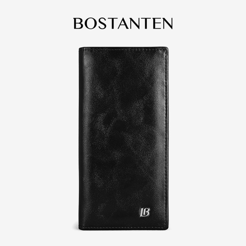 BOSTANTEN Dompet Lipat Panjang Pria Slot Kartu Kulit PU Warna Hitam/Kopi