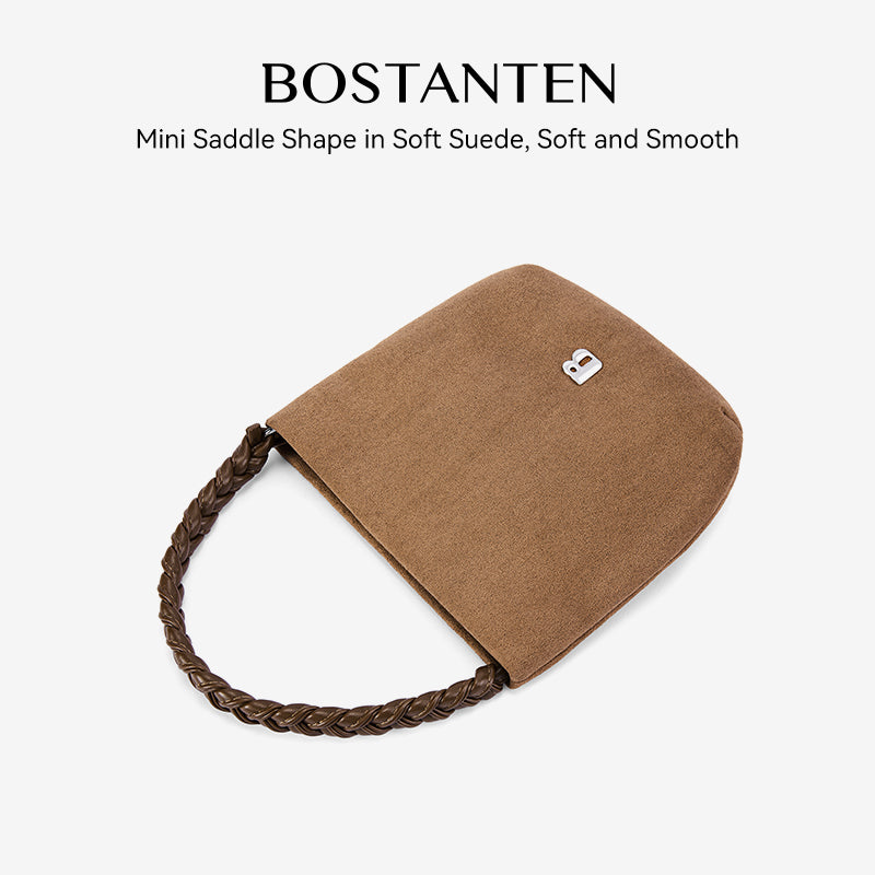 [Teddy Bag] BOSTANTEN Tas Selempang Wanita Kulit Suede Mini Fashionable – Desain Tali Anyaman DIY Adjustable Strap Tas Selempang