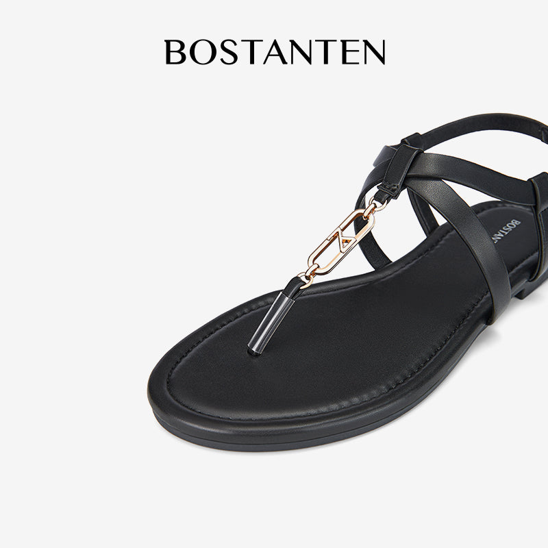 [New Arrival|Bostanten Sandal Wanita Sandal Sepatu berbentuk T dengan gesper logam kecil