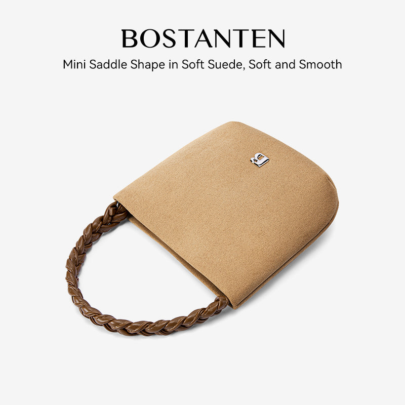 [Teddy Bag] BOSTANTEN Tas Selempang Wanita Kulit Suede Mini Fashionable – Desain Tali Anyaman DIY Adjustable Strap Tas Selempang