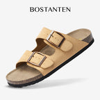 BOSTANTEN Ark Classic Flat Sandal Wanita Sepatu Casual Birken Slide Dua Buckle Umroh Haji Empuk Nyaman Anti Slip
